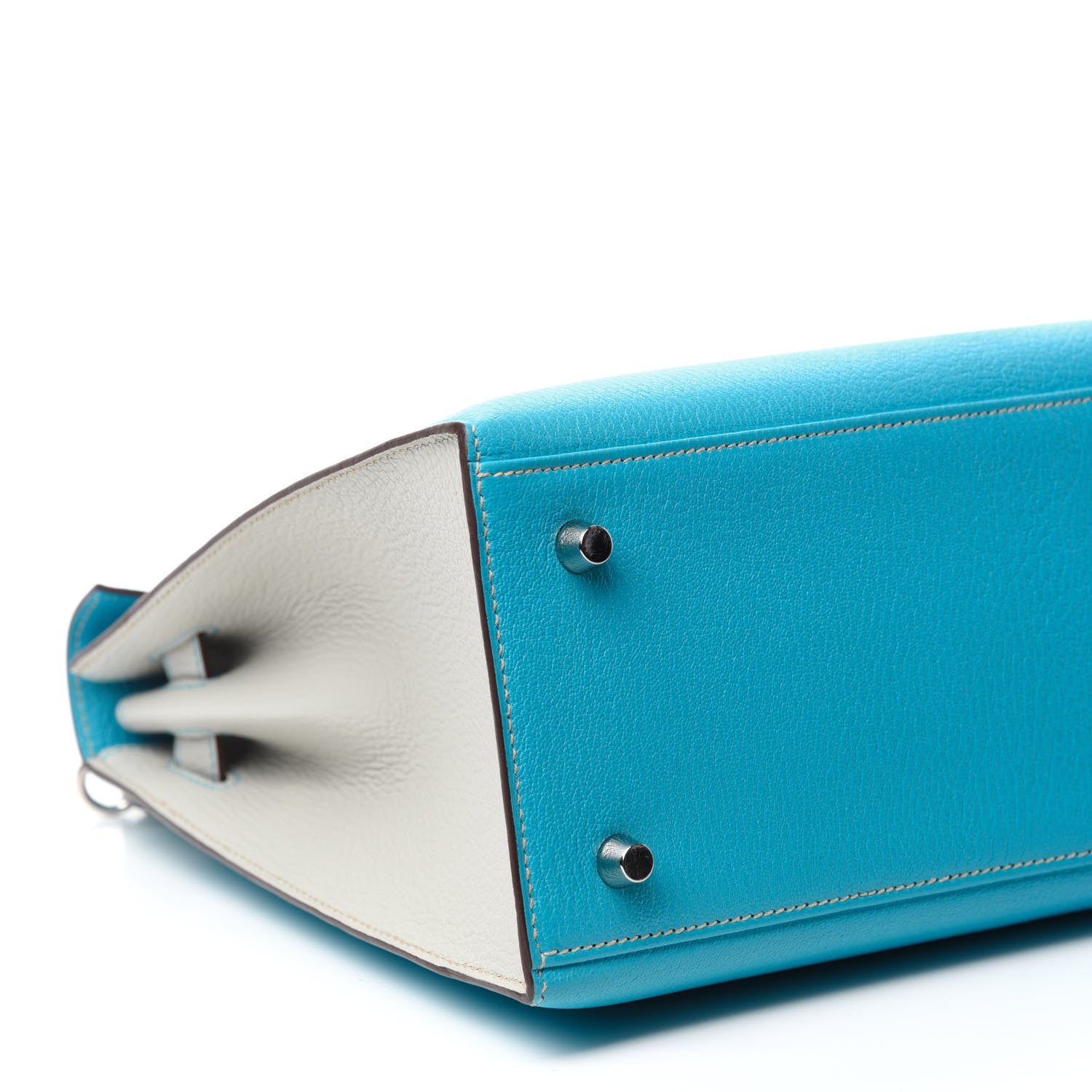 Hermes Chevre Mysore Horseshoe Kelly Sellier 28 Turquoise Gris Perle 5 of 11