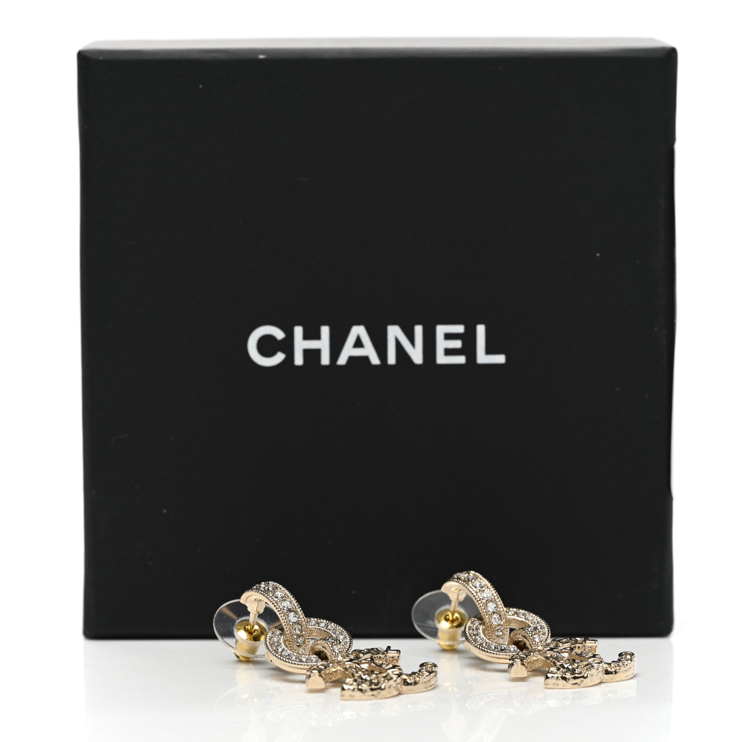 Chanel Crystal CC Drop Earrings Gold 5 of 5