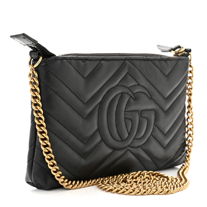 Gucci Calfskin Matelasse Mini GG Marmont Chain Bag Black 3 of 11