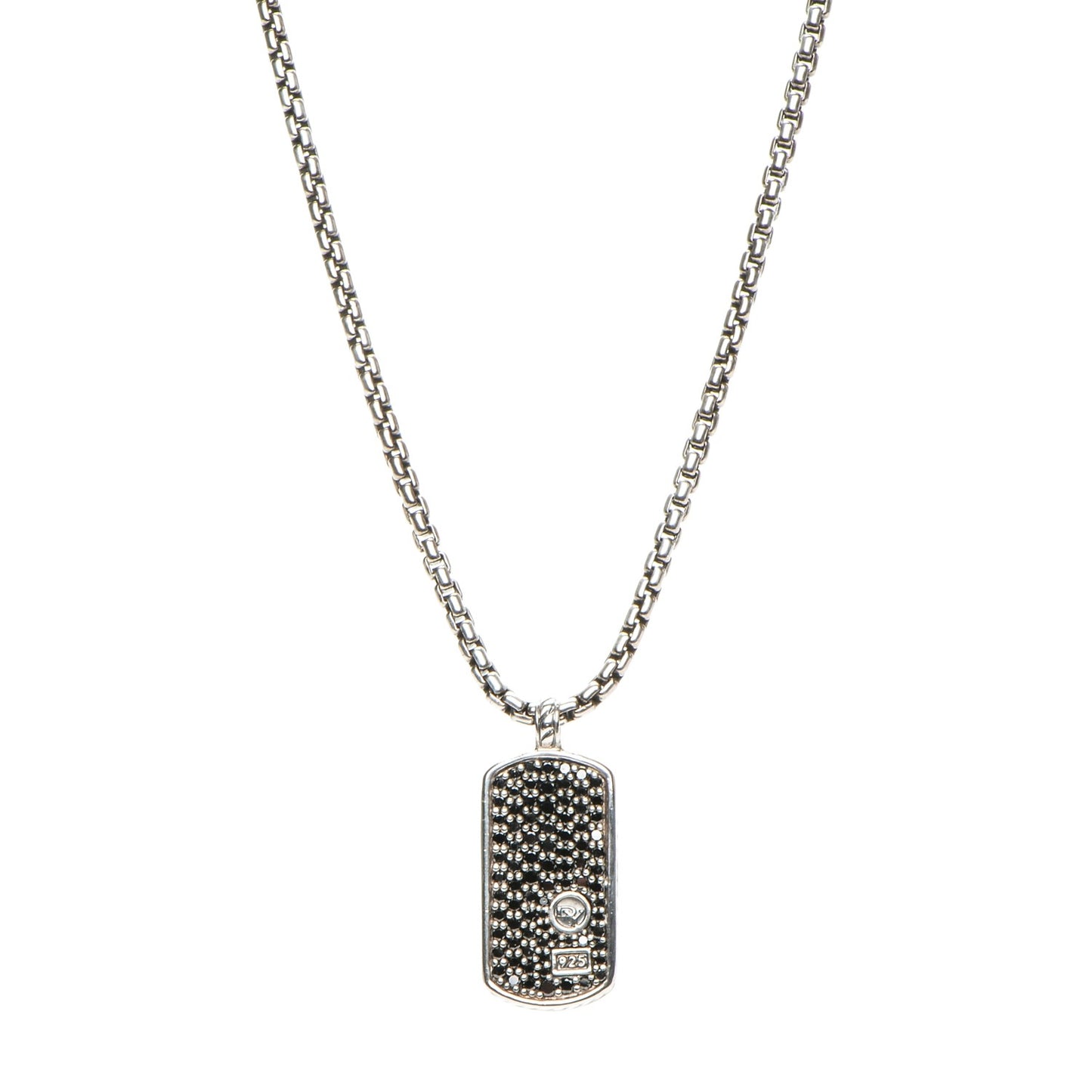Sterling Silver Black Diamond Small Dog Tag Necklace