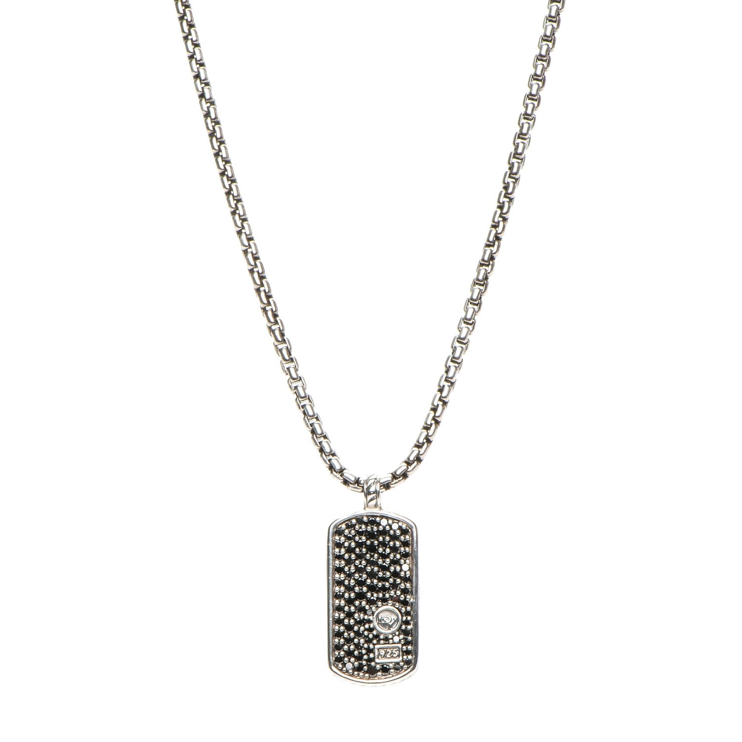 David Yurman Sterling Silver Black Diamond Small Dog Tag Necklace 1 of 6