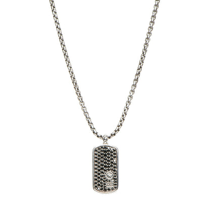 David Yurman Sterling Silver Black Diamond Small Dog Tag Necklace 1 of 6