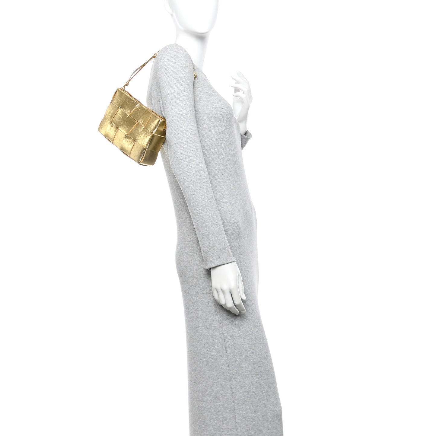 Metallic Lambskin Maxi Intrecciato Cassette Pouch On Strap Bag Gold