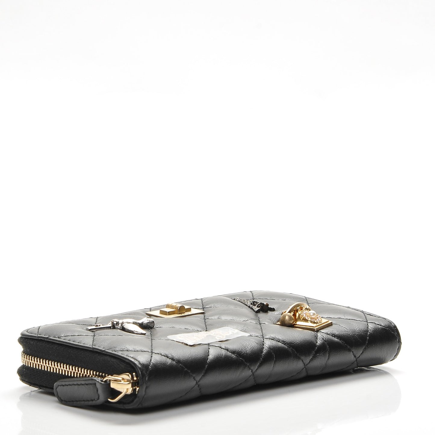 Aged Calfskin Quilted Small Lucky Charms 2.55 Reissue Zip Around Wallet Black