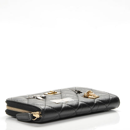 Chanel Aged Calfskin Quilted Small Lucky Charms 2.55 Reissue Zip Around Wallet Black 4 of 9