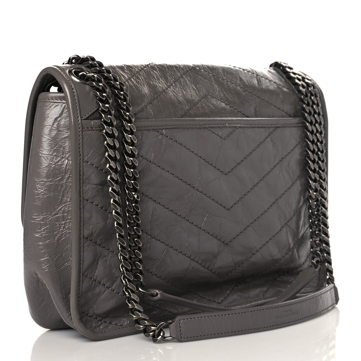 Saint Laurent Crinkled Calfskin Matelasse Monogram Medium Niki Chain Satchel Fog 3 of 10