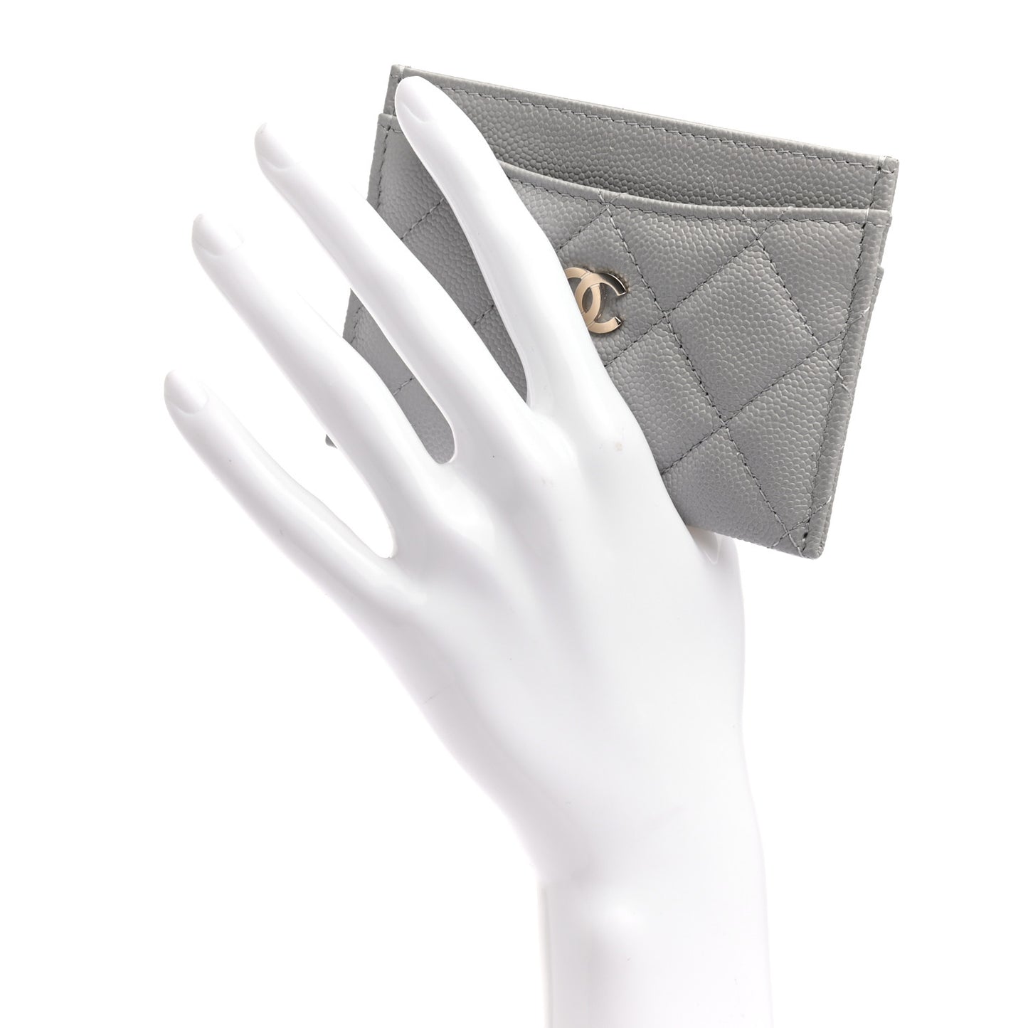 Caviar Quilted Card Holder Grey