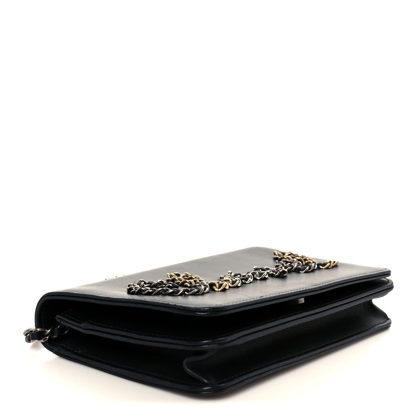 Calfskin Chain 20s Signe Wallet on Chain WOC Black