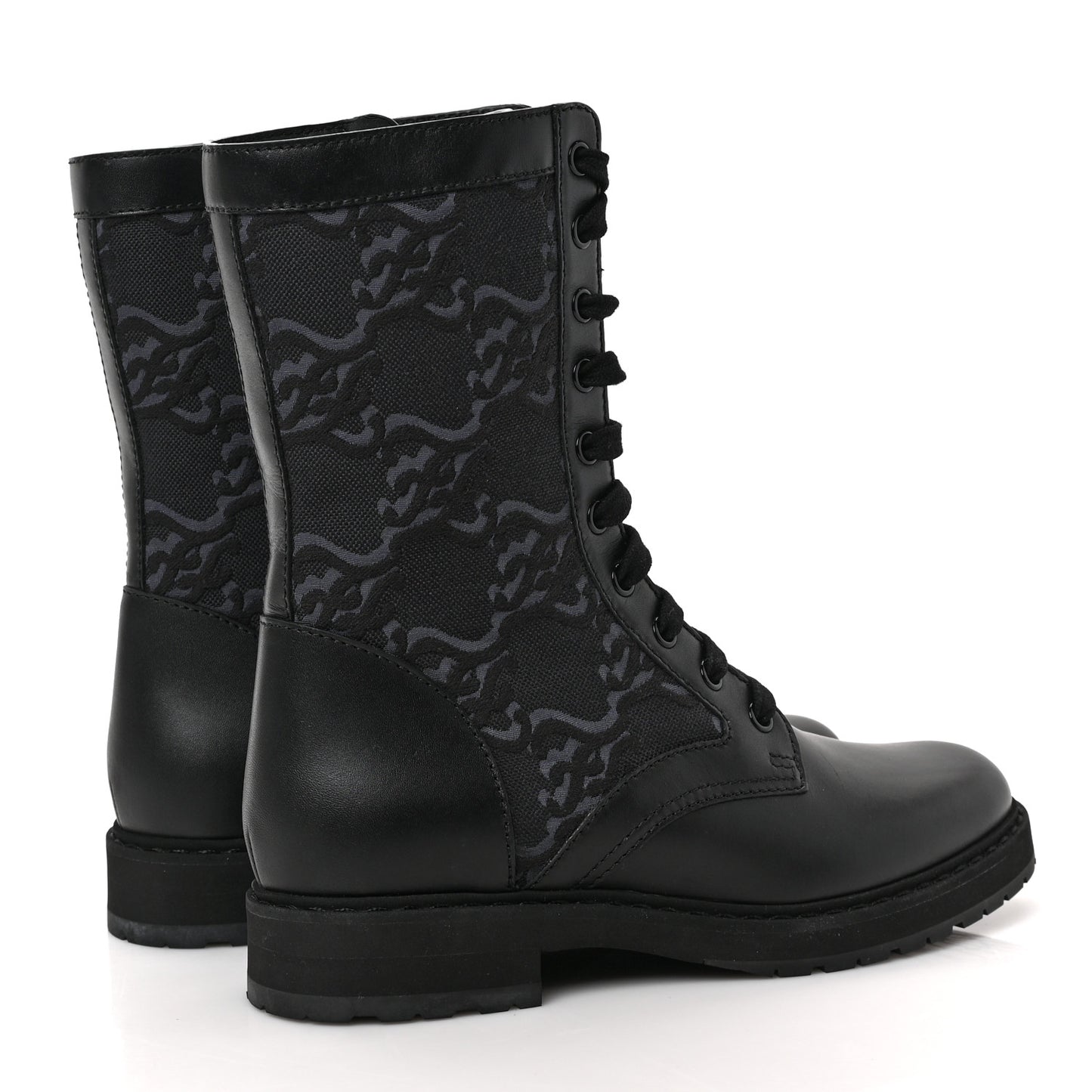 Vitello Fabric Jacquard Karligraphy Embroidered Womens Combat Boots 38 Black