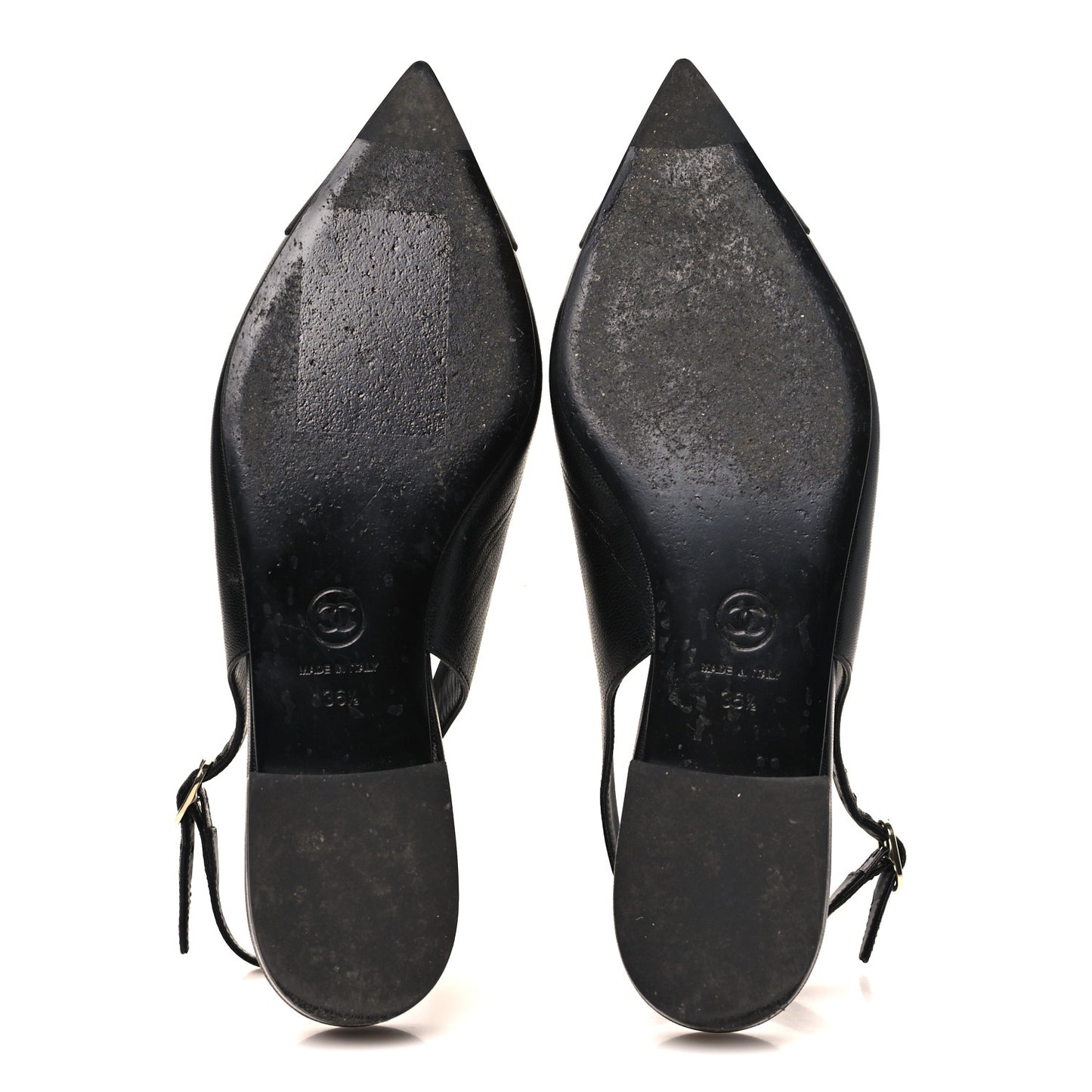 Goatskin Grosgrain Pointed Toe CC Slingback Flats 36.5 Black