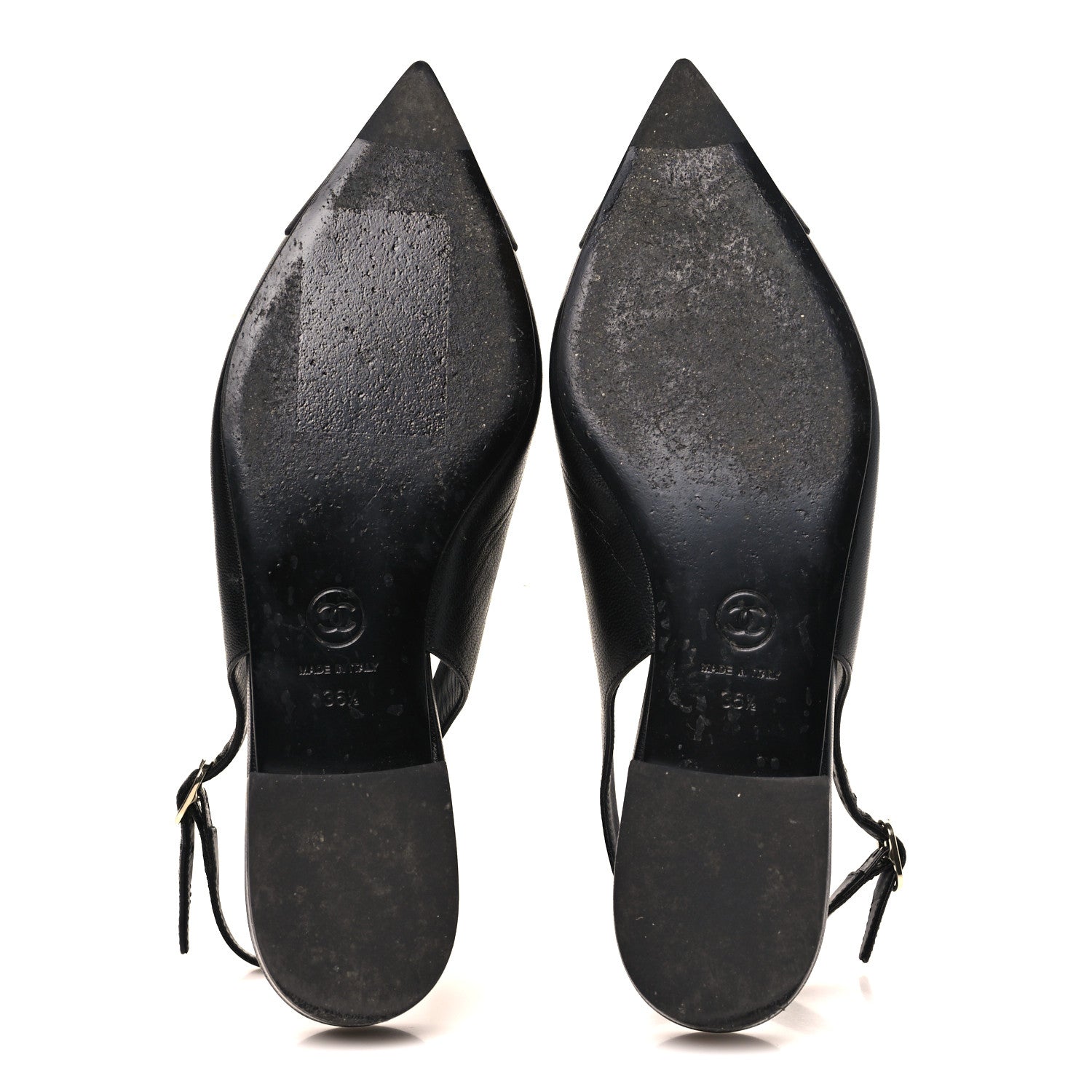 Chanel Goatskin Grosgrain Pointed Toe CC Slingback Flats 36.5 Black 6 of 8