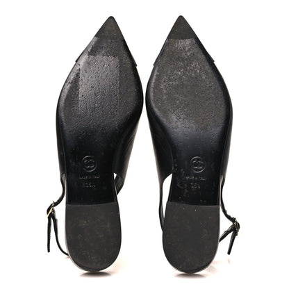 Chanel Goatskin Grosgrain Pointed Toe CC Slingback Flats 36.5 Black 6 of 8