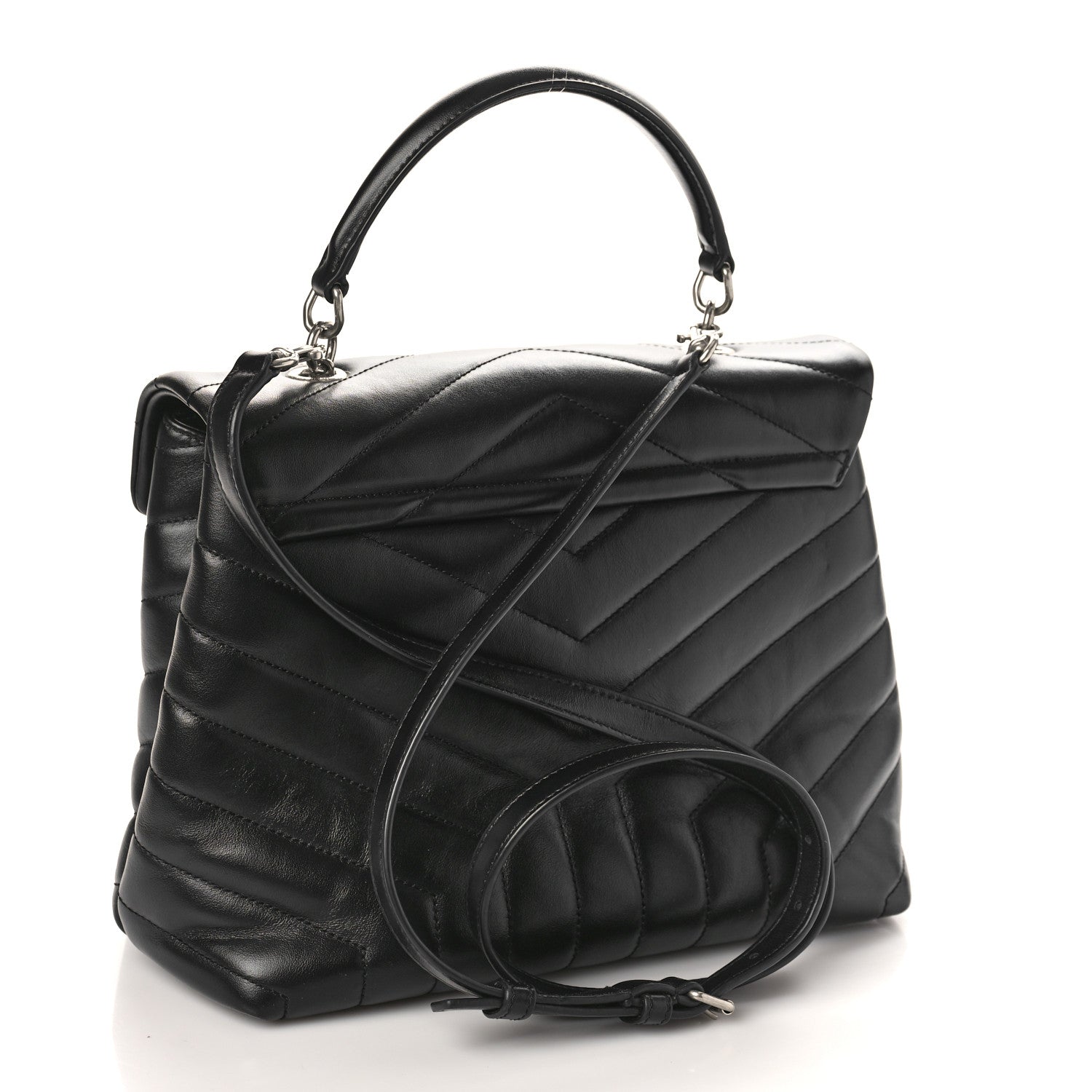 Saint Laurent Calfskin Y Quilted Monogram Medium Loulou Satchel Black 3 of 9