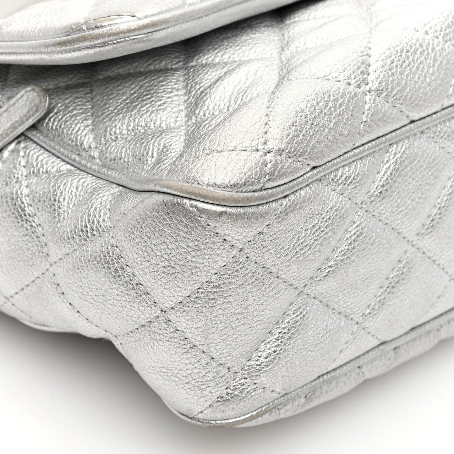 Metallic Calfskin Quilted Medium Casual Rock Flap Silver