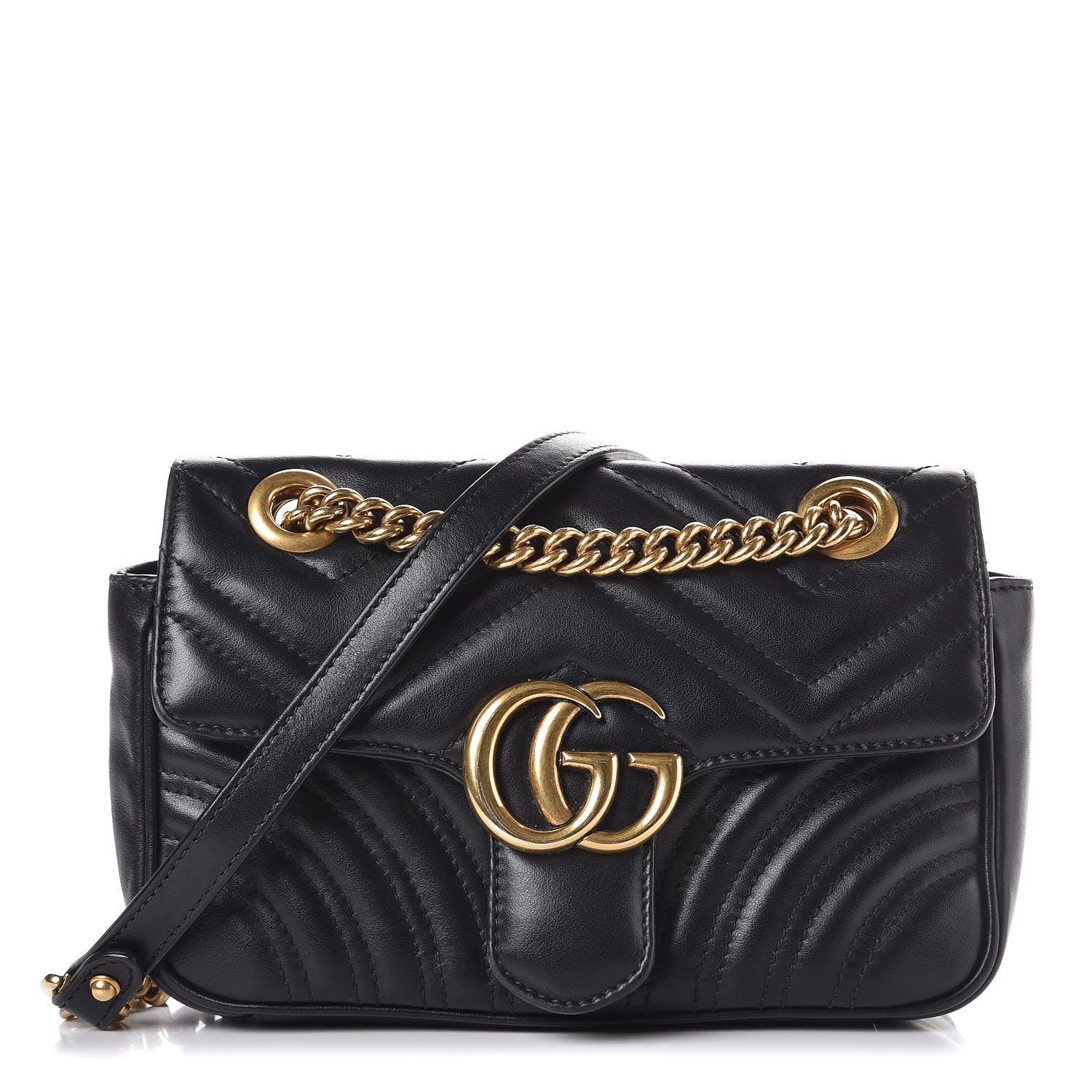 Gucci Calfskin Matelasse Mini GG Marmont Shoulder Bag Black 1 of 8