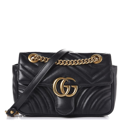 Gucci Calfskin Matelasse Mini GG Marmont Shoulder Bag Black 1 of 8