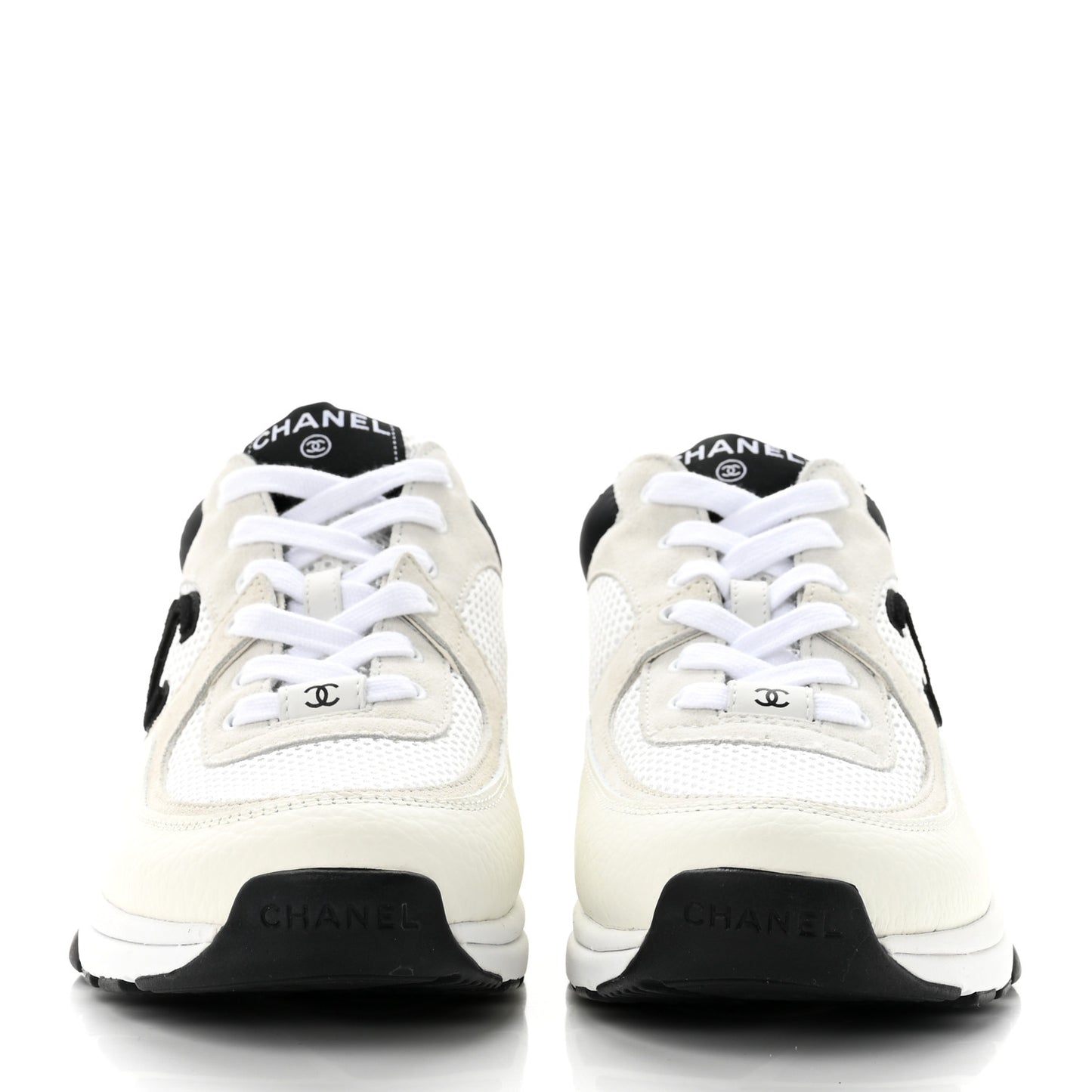 Mesh Suede Calfskin Grained Calfskin Womens CC Sneakers 39 White Black