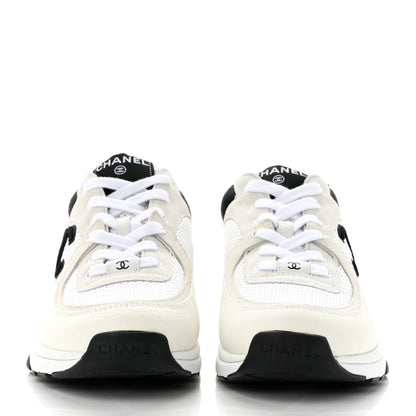 Chanel Mesh Suede Calfskin Grained Calfskin Womens CC Sneakers 39 White Black 2 of 7