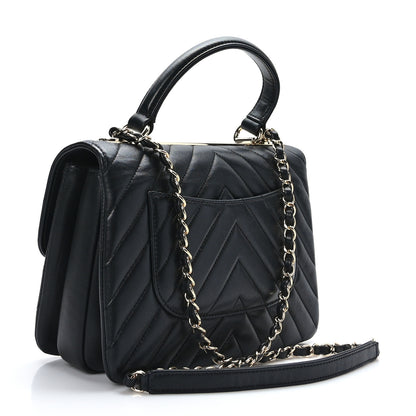 Chanel Lambskin Chevron Quilted Small Trendy CC Dual Handle Flap Bag Black 3 of 9