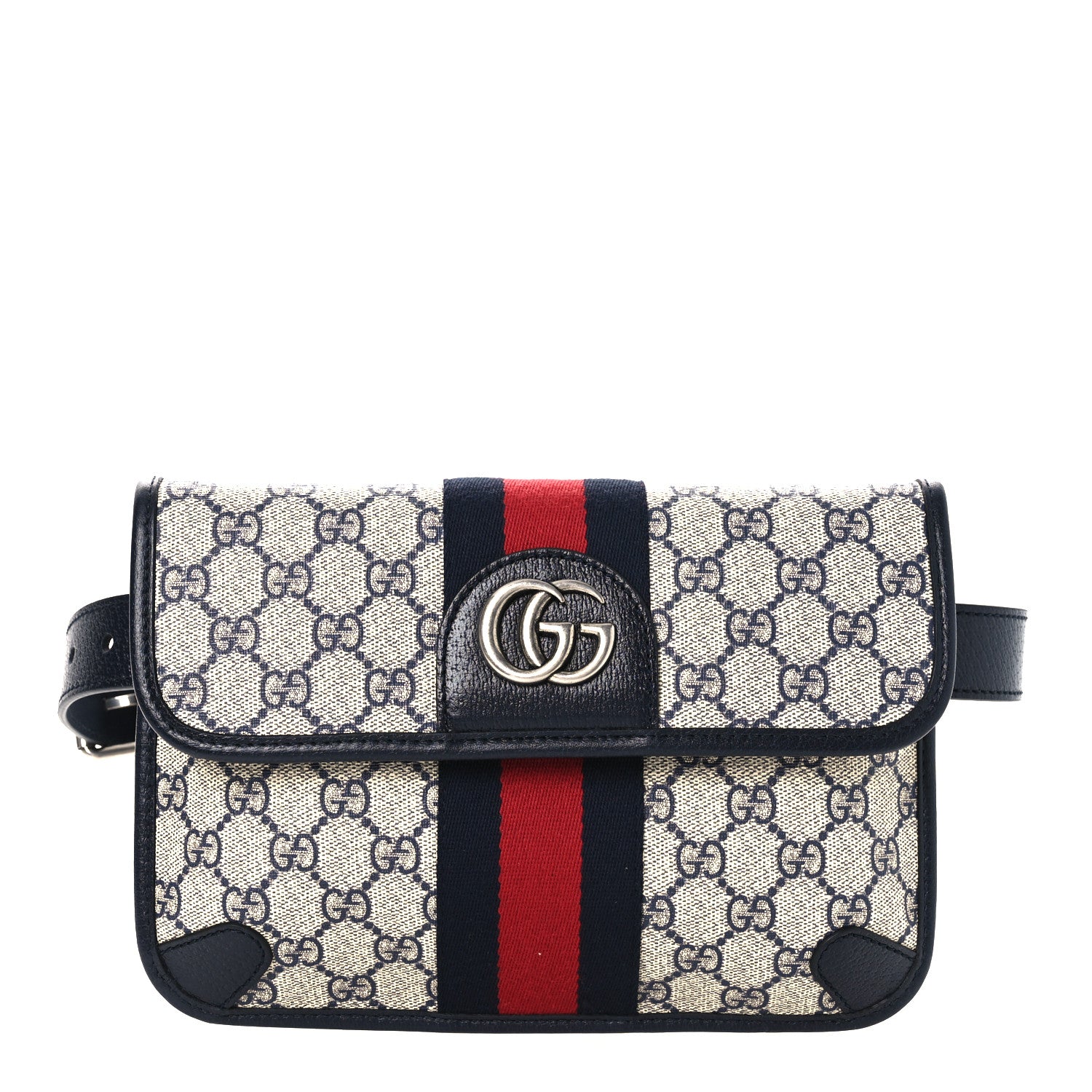 Gucci GG Supreme Monogram Web Small Ophidia Belt Bag 80 32 Beige Navy 1 of 9