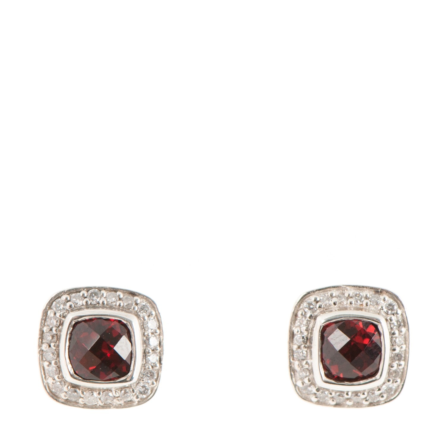 David Yurman Sterling Silver Pave Diamond Garnet 5mm Petite Albion Earrings 1 of 4