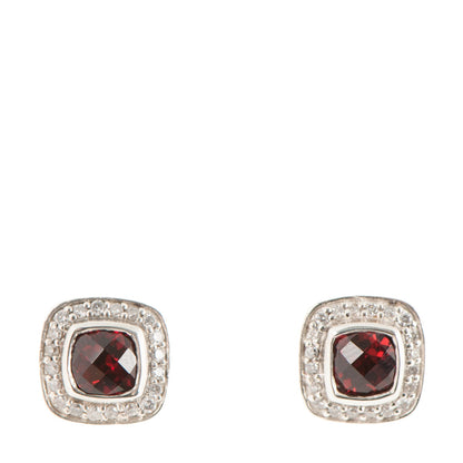 David Yurman Sterling Silver Pave Diamond Garnet 5mm Petite Albion Earrings 1 of 4