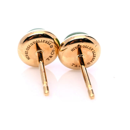 Tiffany 18K Yellow Gold Green Jade Elsa Peretti Cabochon Earrings 3 of 5