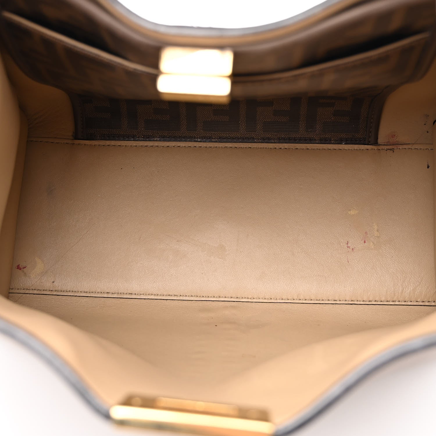Fendi Vitello Seta Glazed Fabric FF 1974 Medium Peekaboo X-Lite Maya Mogano Panna 5 of 11