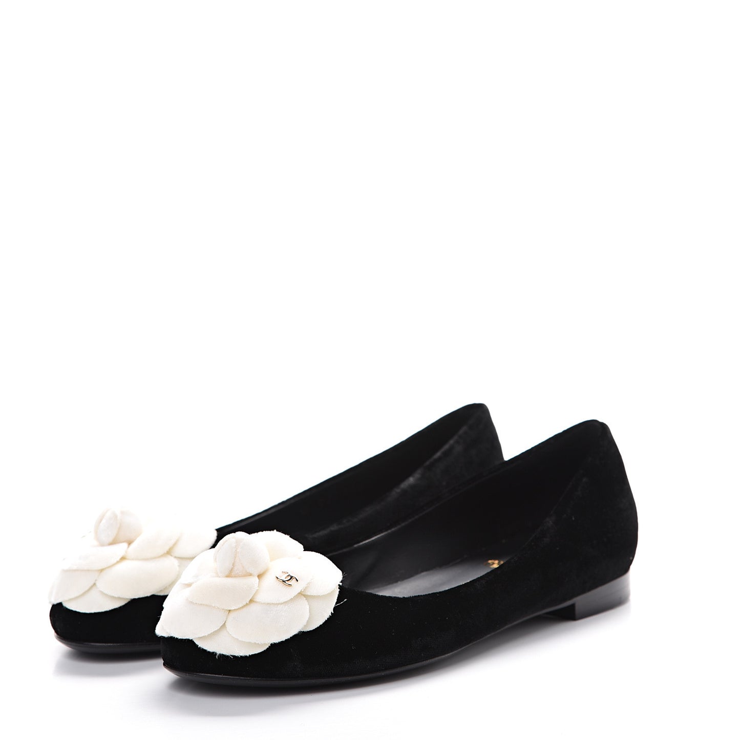 Velvet Camellia Ballerina Flats 35 Black