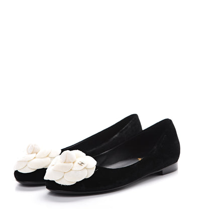 Chanel Velvet Camellia Ballerina Flats 35 Black 3 of 9