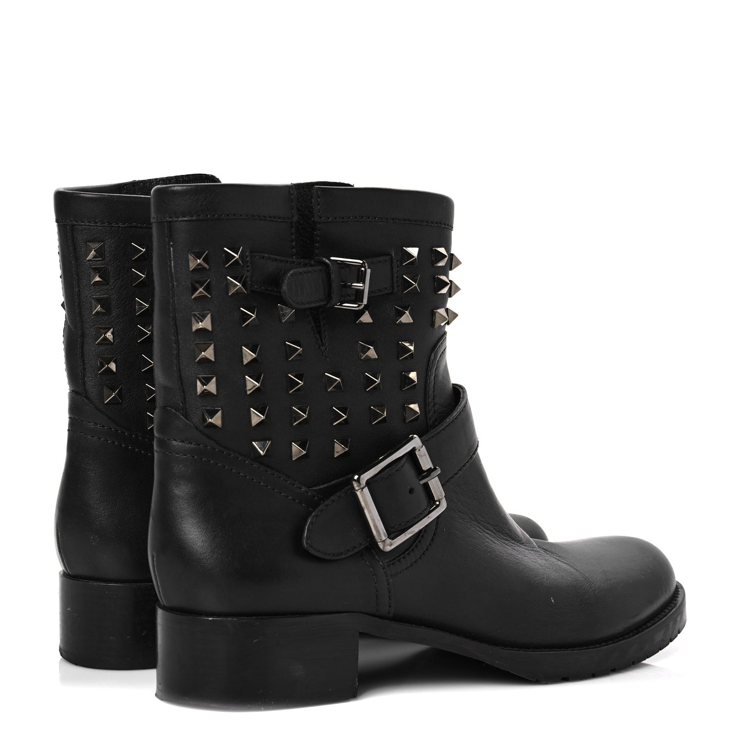 Calfskin Rockstud 30mm Biker Boots 41 Black