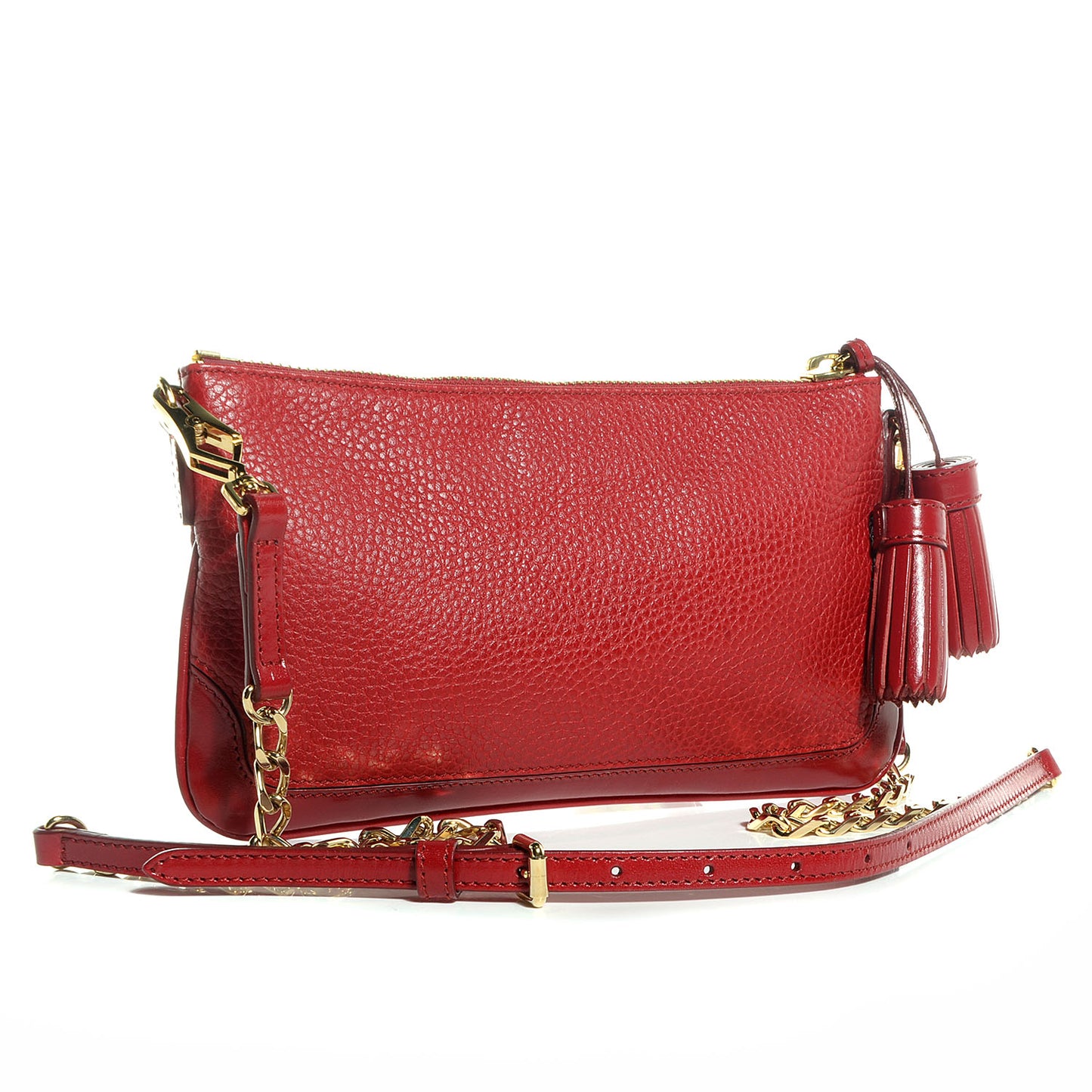 Pebbled Leather Slim Peyton Crossbody Clutch Bag Military Red