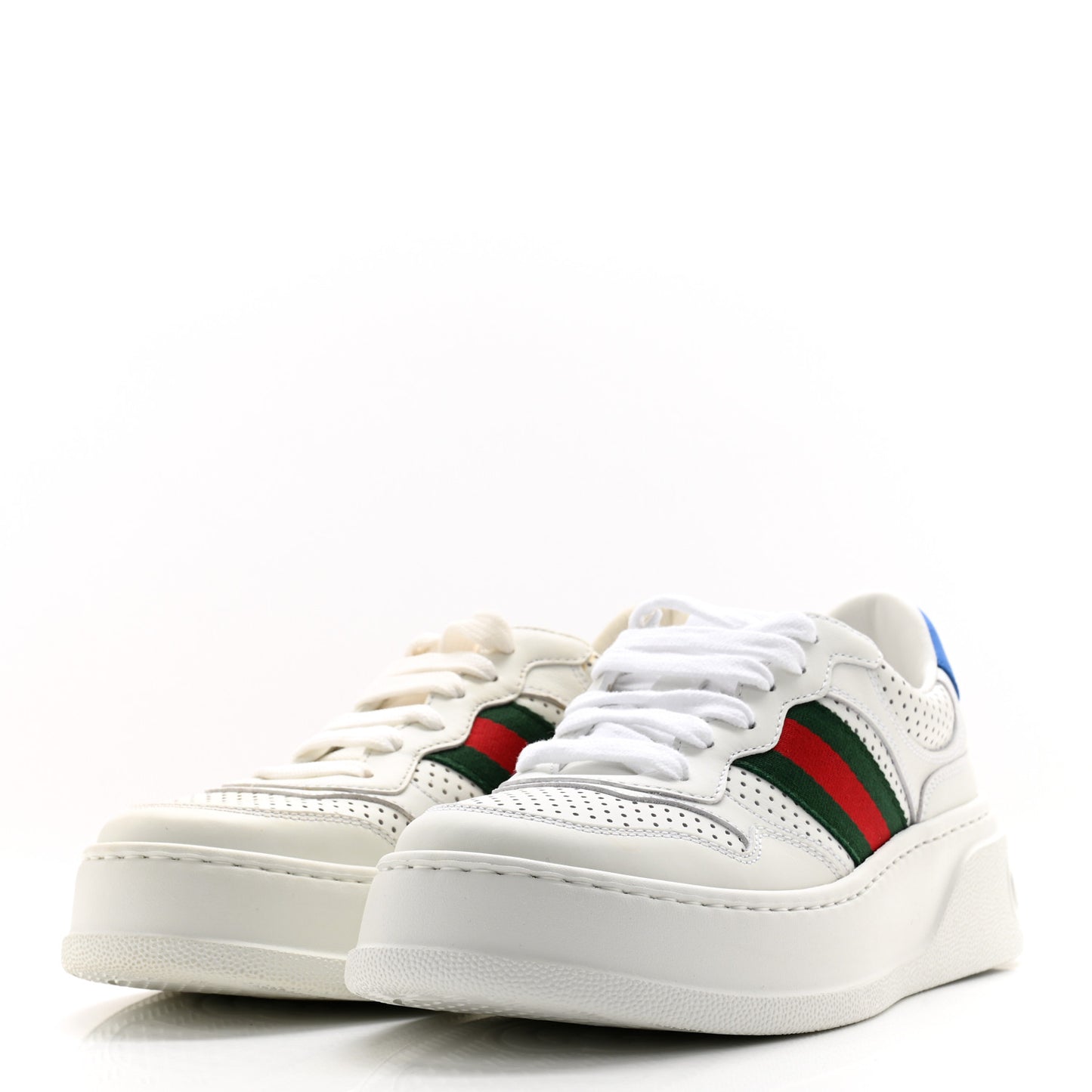 Calfskin Web Perforated Womens Platform 55mm Sneakers 37.5 White Bright Splash