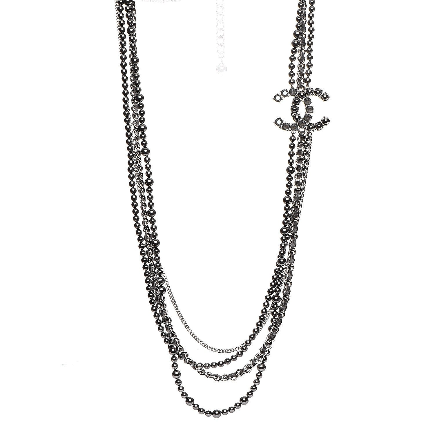 Chanel Pearl Chain Strass CC Long Multistrand Necklace Dark Grey 1 of 6