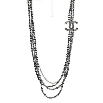 Chanel Pearl Chain Strass CC Long Multistrand Necklace Dark Grey 1 of 6