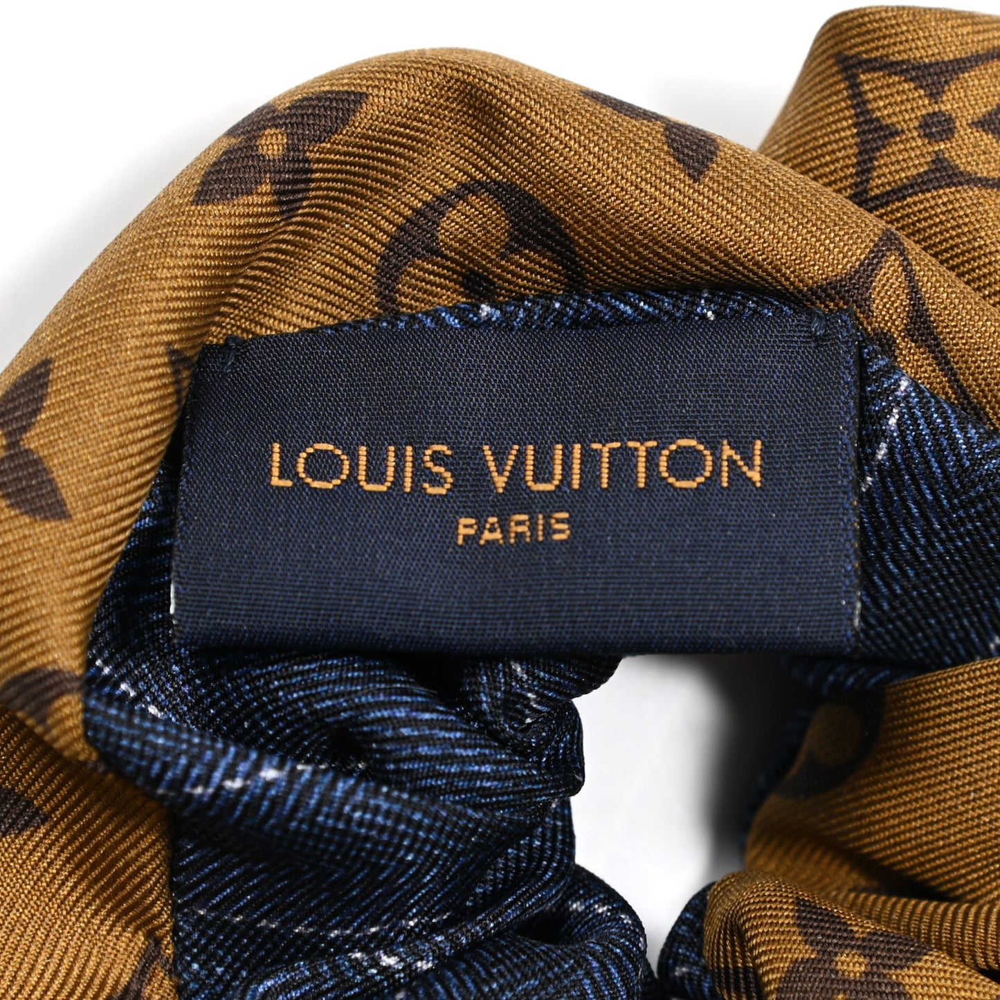 Silk Monogram Scrunchie Navy