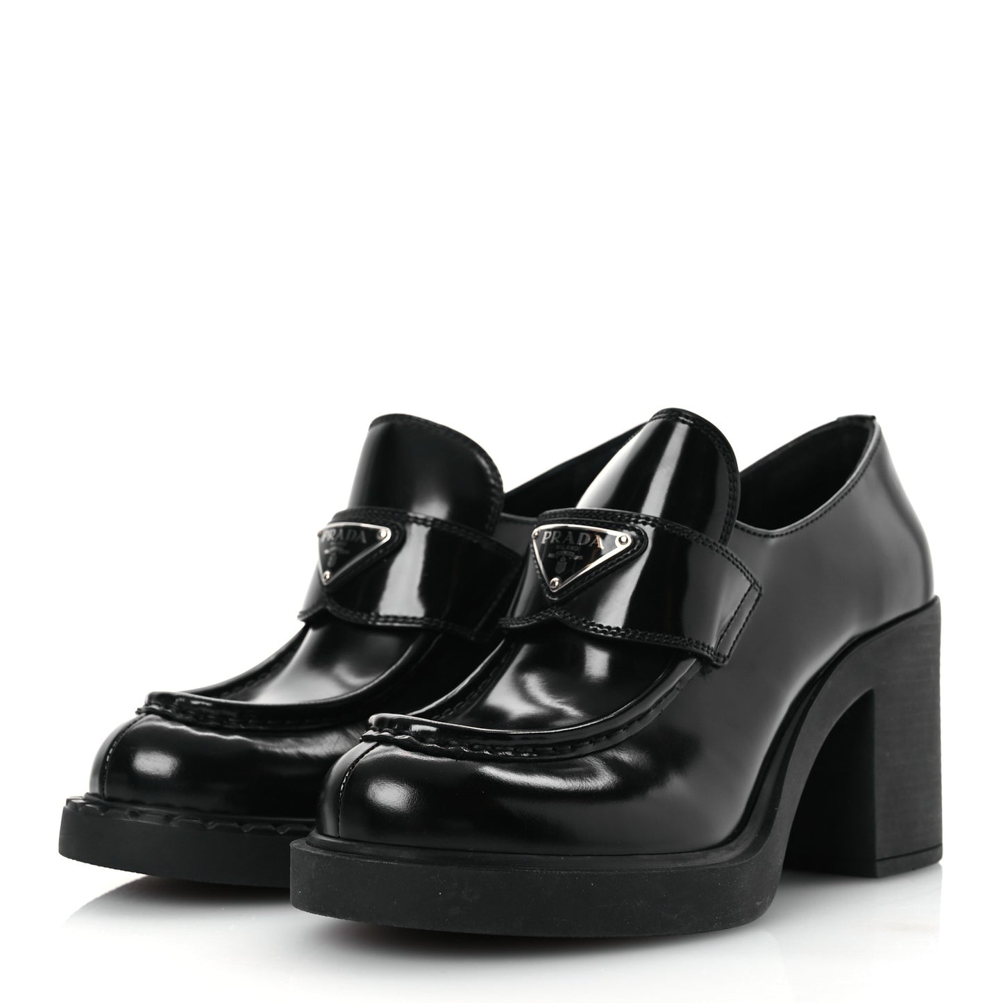 Spazzolato Metal Triangle Logo 85mm Loafers 40 Black