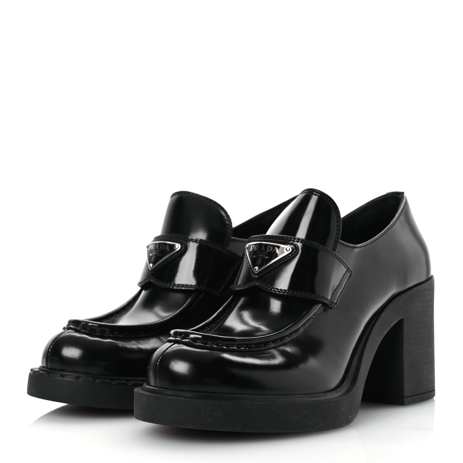 Prada Spazzolato Metal Triangle Logo 85mm Loafers 40 Black 4 of 12