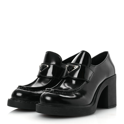 Prada Spazzolato Metal Triangle Logo 85mm Loafers 40 Black 4 of 12