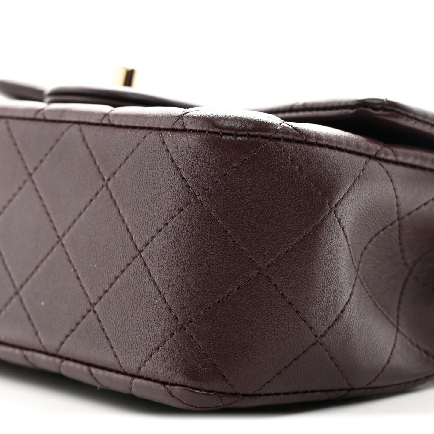 Lambskin Quilted Mini Top Handle Rectangular Flap Dark Brown