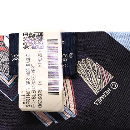 Hermes Silk Springs Springs Twilly Rose Bleu Vert 3 of 3