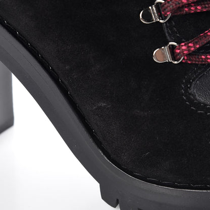Valentino Garavani Suede Shearling Rockstud Lace-Up Ankle Boots 39.5 Black 12 of 17