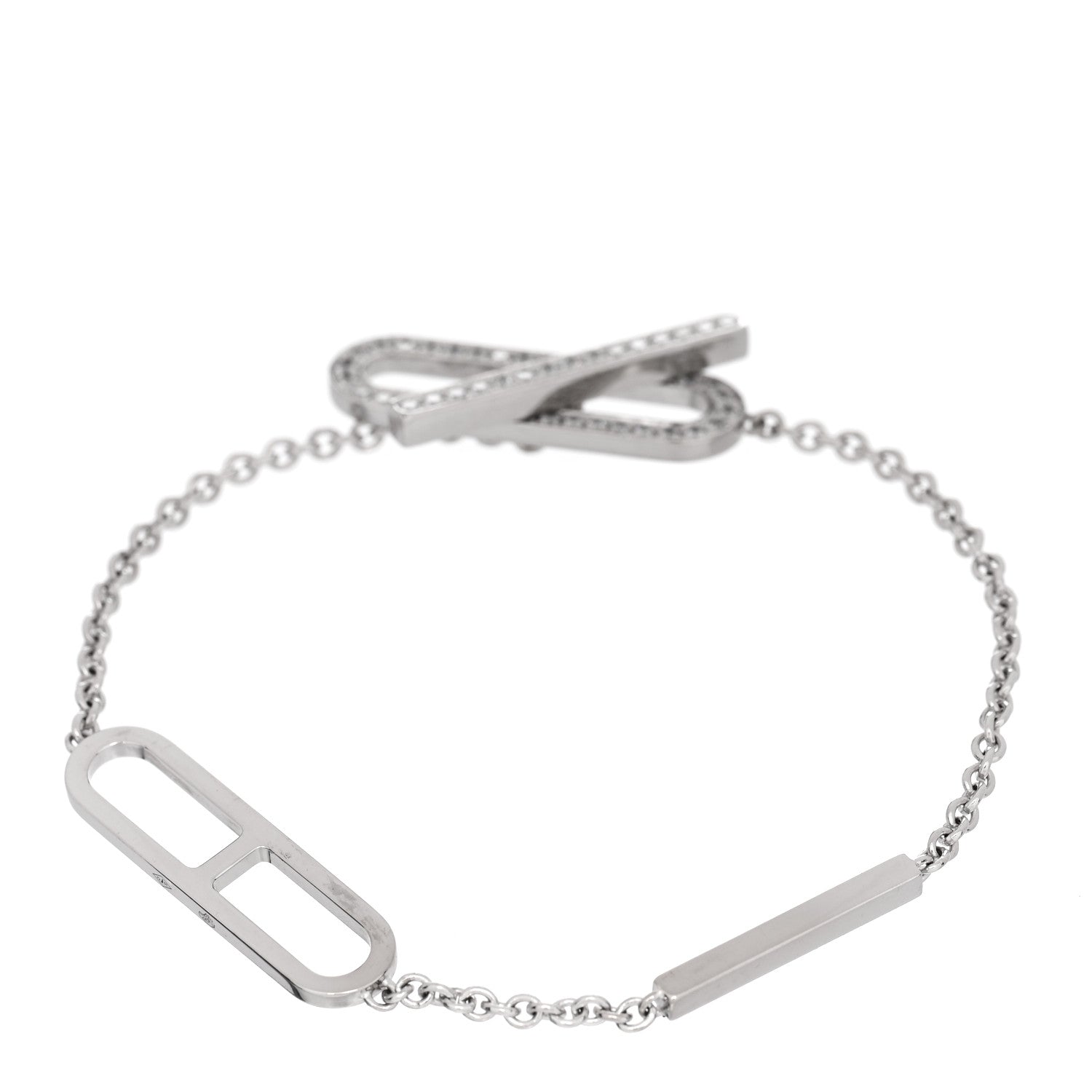 Hermes 18K White Gold Diamond PM Ever Chaine D'Ancre Bracelet SH 2 of 4