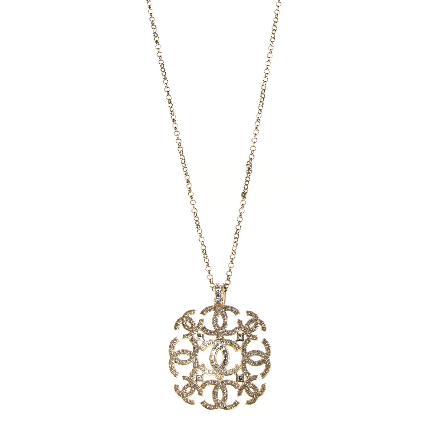 Chanel Crystal CC Pendant Necklace Gold 1 of 4