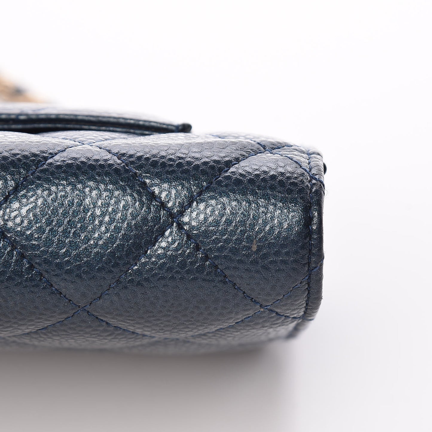 Iridescent Caviar Quilted Wallet On Chain WOC Blue