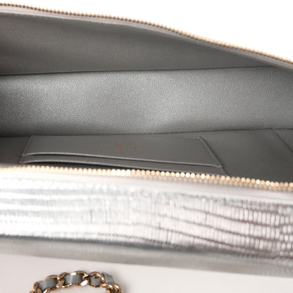 Chanel Lizard Embossed Top Handle Slim Vanity With Chain Silver 5 of 11