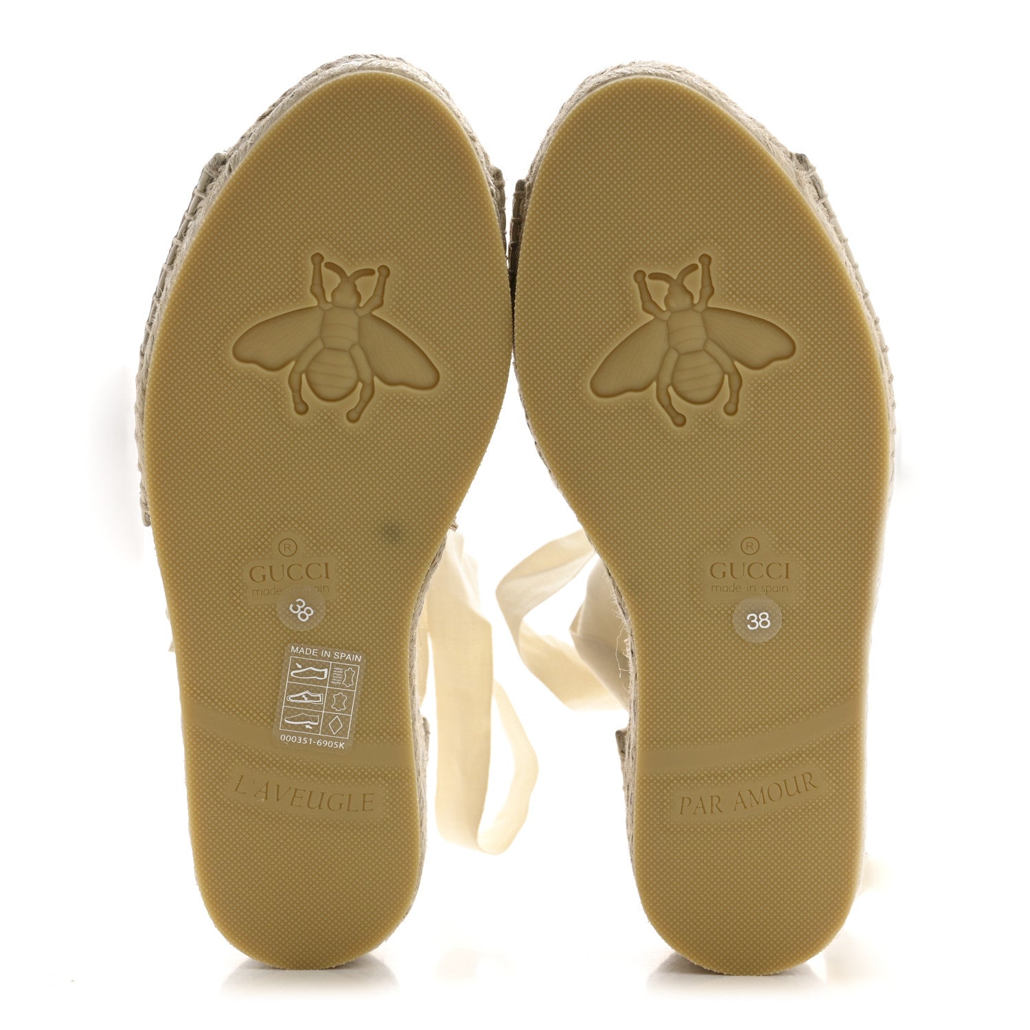 Gucci Canvas Damita GG Eyelet Espadrille Wedge Sandals 38 Ivory 6 of 11