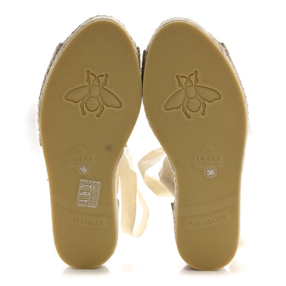 Gucci Canvas Damita GG Eyelet Espadrille Wedge Sandals 38 Ivory 6 of 11