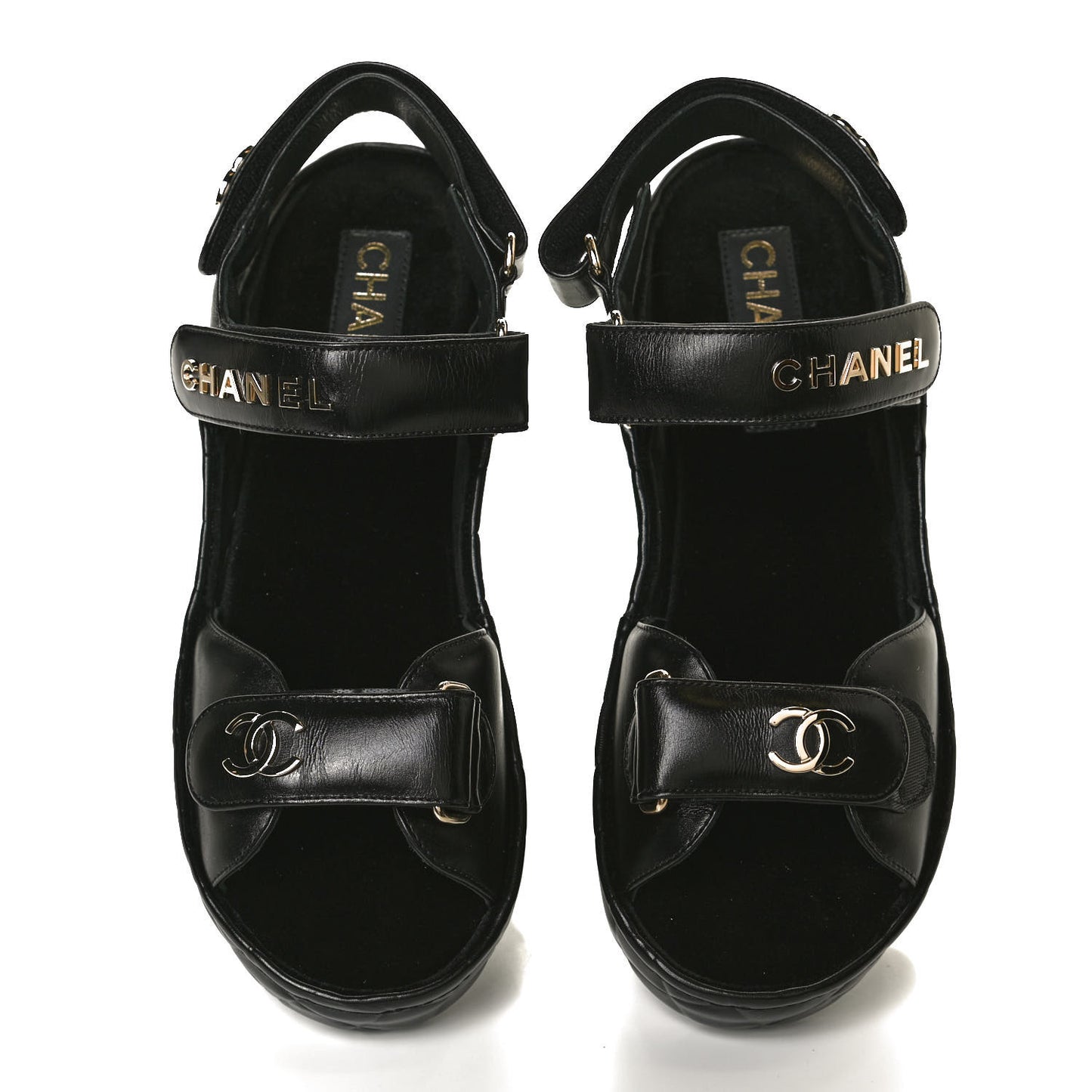 Shiny Calfskin Logo Platform Sandals 38 Black
