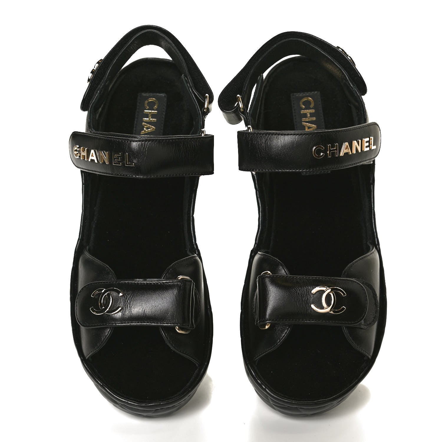 Chanel Shiny Calfskin Logo Platform Sandals 38 Black 5 of 13